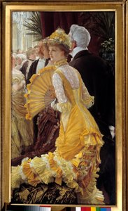 Sarı elbise: sosyal bir akşam sırasında zarif çift Resim Jacques Joseph (Jacques-Joseph) Tissot dit James Tissot (1836-1902) 1878 Sun. 0,9x0,5 m Paris, Orsay Müzesi by James Jacques Joseph Tissot