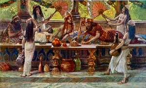 Ester kralla ziyafet çekiyor, yazan Tissot - İncil by James Jacques Joseph after Tissot