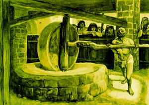Samson hapishanede değirmeni döndürür - İncil