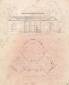 A Collection of Designs for Rural Retreats'in Tasarım 24, Levha 27 için hazırlık çizimi by James Malton