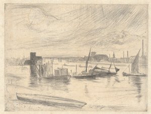 Battersea Dawn (Cadogan İskelesi), Thames Setinden (Thames Nehri ve Diğer Konular Üzerine On Altı Gravür Sahnesi Dizisi) by James Abbott McNeill Whistler