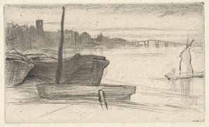 Thames Setinden Chelsea Köprüsü ve Kilisesi (Thames Nehri ve Diğer Konularda Sahnelerin On Altı Gravür Serisi) by James Abbott McNeill Whistler