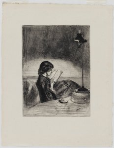 Lamplight ile okuma by James Abbott McNeill Whistler