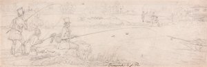 Totten Mill yakınında dipte balık avı (kağıt üzerinde grafit) by James Pollard