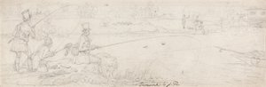 Totten Mill yakınında dipte balık avı (kağıt üzerinde grafit) by James Pollard