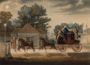 Mail Coach by Moonlight (renkli gravür) by James Pollard