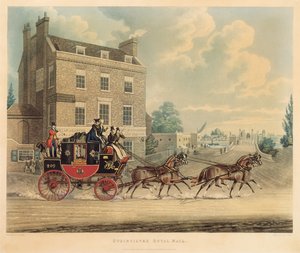 Quicksilver Kraliyet Postası, 1835'te Kew Köprüsü'nde Yıldız ve Jartiyer'den geçerken by James Pollard