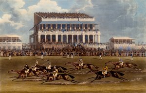 Epsom Yarışlarında Grand Stand, Charles Hunt tarafından yapılan baskı, 1836 (aquatint) by James Pollard