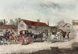 Posta Arabası Atları Değiştiren, R. Havell tarafından kazınmış, 1815 by James Pollard