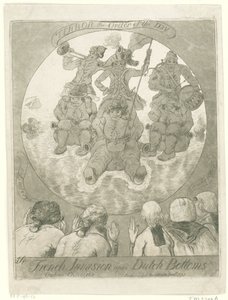 Spotprent op de Franse istilası, 1795 Hollanda Diplerine Fransız İstilası. Ombres Chinoises / Terör Günün Düzeni (nesnedeki başlık) by James Sayers