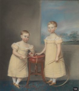Sarı Elbiseler Giymiş İki Çocuk, Yaşlı Bir Çember ve Sopa Tutuyor ve Küçük Çocuk Bir Kırbaç ve Kırbaç Tutuyor by James Sharples