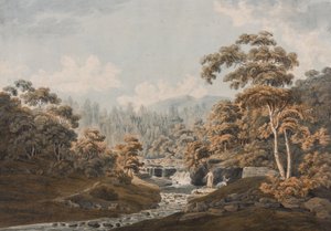 Peeblesshire: Habbies How, Peggys Pool ve Carlops Hill (kağıt üzerinde mürekkep ve wc) by James Stevenson