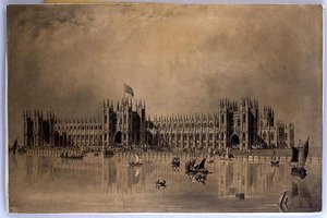 Sanatçının önerdiği yeni Parlamento Evlerinin perspektif çizimi by James Thomas Knowles