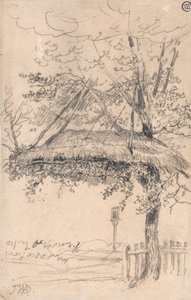 Ağaçtan Sarkan Sazdan Bir Barınak (kalem ve kağıt üzerine siyah mürekkep) by James Ward