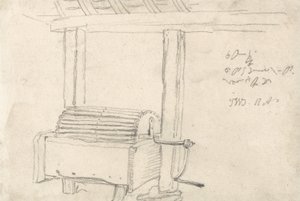 Patatesleri yıkamak için elle haddeleme makinesi (kağıt üzerinde siyah tebeşir) by James Ward
