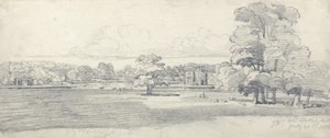 Eski Salon, Tabley, Parkland ile çevrili, 20 Temmuz 1814 (kağıt üzerine kurşun kalem) by James Ward