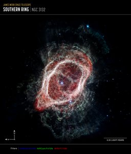 Güney Halka Bulutsusu Konuşmacıları (NIRCam ve MIRI Bileşik Pusula Görüntüsü) by James Webb Space Telescope (NASA)