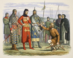 Gaveston'ın başı Lancaster Kontuna gösterilen, A Chronicle of England M.Ö. 55'ten MS 1485'e kadar, pub. Londra by James William Edmund Doyle