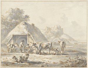 Bir ahırın önünde sığır ve figürler by James de Rijk