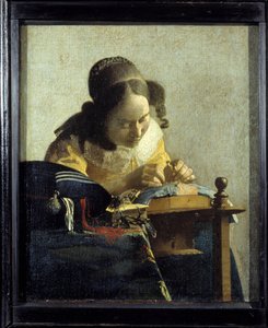 Dantel. Jan (Johannes) Vermeer of Delft (1632-1675), yaklaşık 1658-1660 tarafından tablo. Tuval üzerine yağlıboya. Karartma: 0,24x0,21m. Louvre müzesi. by Johannes Vermeer