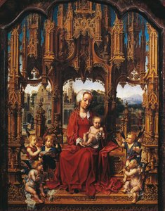 Çocuk ve melek müzisyenlerle Madonna, Malvern Triptych'in orta paneli