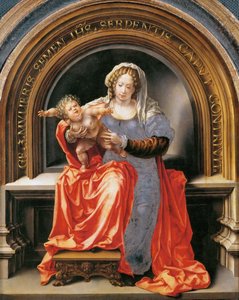 Bakire ve Çocuk - Jan Gossaert (Gossart, dit Mabuse) (yaklaşık 1478-1532). Ahşap üzerine yağlı boya, yaklaşık 1526-1527. Ebat : 30,6x24,5 cm. Sanat Tarihi Müzesi, Viyana