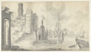 Akdeniz'de bir şehirde liman manzarası by Jan Abrahamsz. Beerstraten