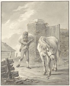 eyersiz at ile omuz çantalı adam by Jan Anthonie Langendijk Dzn