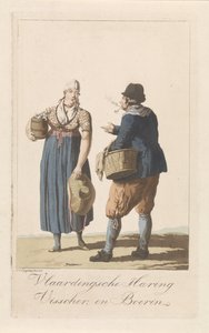 Vlaardingen balıkçı türleri Vlaardingse Haring Visscher ve Çiftçinin karısı (nesnedeki başlık) by Jan Anthonie Langendijk Dzn