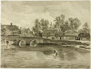 Köyün yakınında nehirde balık tutan adam by Jan Baptiste de Jonghe