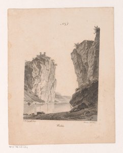 Rotsen sıcak su çekiyor Kayalar (nesne üzerindeki başlık) Doğadan Çizilen ve Taş Üzerine Yürütülen Manzara Prensipleri (dizi adı) by Jan Baptiste de Jonghe