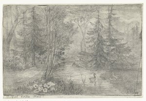 Ördekler ile orman gölet by Jan Bos Wz. (signed by artist)
