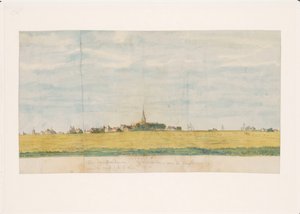 Zuyderzee'de Amsterdam yakınlarındaki Overdiem köyü, kara tarafından görülüyor (nesnedeki başlık) by Jan Brandes