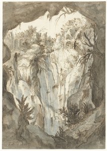 Bir mağaradan görülen Tivoli şelalesi by Jan Brueghel (I) (attributed to)