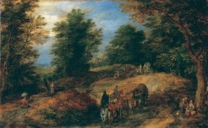 Bir Orman Yolunda Gezginlerle Manzara, ca. 1607. by Jan Brueghel the Elder
