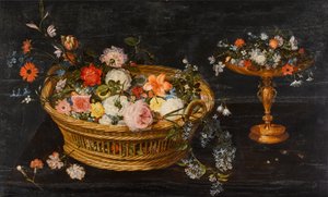 Sepet içinde ve yaldızlı bir tazza içinde çiçeklerle natürmort by Jan Brueghel the Younger