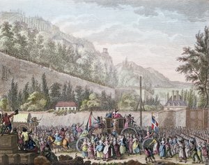 Auteuil'deki Les Halles kadınları, 6 Ekim 1789, 1796'da Fransız kraliyet ailesini Versay'dan Paris'e getirirken