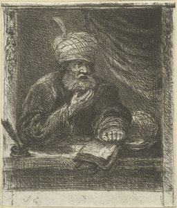 Bir yazı masasının arkasında türbanlı adam by Jan Chalon