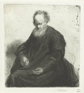 Uzun pelerinli yaşlı adam oturuyor by Jan Chalon