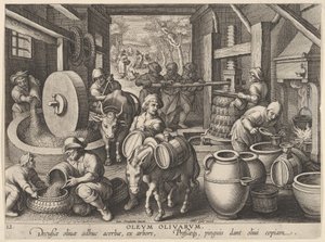 Modern Zamanın Yeni İcatları [Nova Reperta], Zeytinyağı Presinin İcadı, s..., yakl. 1600. by Jan Collaert I