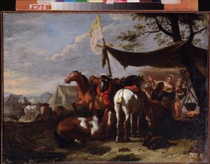 Jan Frans van Bloemen (1662-1749) 18. Yüzyıl Uzak Doğu Sanat Müzesi, Habarovsk Rusya """Grup Atlıları Kampta"" (Bir Süvari Kampı) Tablosu by Jan Frans van Bloemen