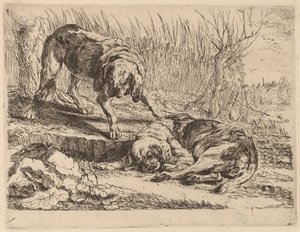 İki Beagle, Bir Uyuyan by Jan Fyt