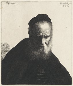 Sakallı ve şapkalı yaşlı bir adamın büstü Rembrandt