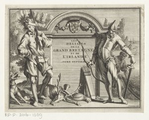 Mimari ayar için twee jagers Başlık sayfası: James Beeverell, The Delights of Great Britain and Ireland, Cilt Yedi, 1707 by Jan Goeree (possibly)