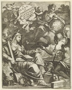 Kilise ve Dünya Tarihi Alegorisi Willem Goeree için başlık sayfası, De kerklyke en Weereldlyke historien. 1729 Kilise ve dünya tarihi uyt d