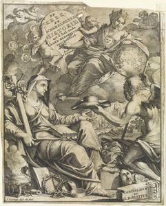 Kilise ve Dünya Tarihi Alegorisi Willem Goeree için başlık sayfası, De kerklyke en Weereldlyke historien. 1729 Kilise ve dünya tarihi uyt d