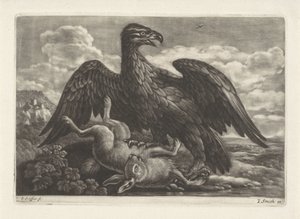 Bir kartal tavşan üzerinde duruyor by Jan Griffier (I) (attributed to workshop of)