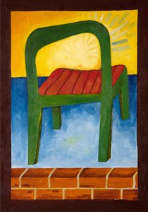 Havada Sandalye, 2005 (tahta üzerine yağlı boya) by Jan Groneberg