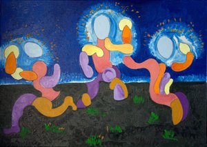 Haziran ayının sıcak gecelerinde Troglodytes, 2009 Ateşini kutlar (tuval üzerine yağlı boya) by Jan Groneberg