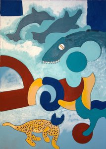 Leoparın mavi bir kafası var, 2009 (tuval üzerine yağlı boya) by Jan Groneberg